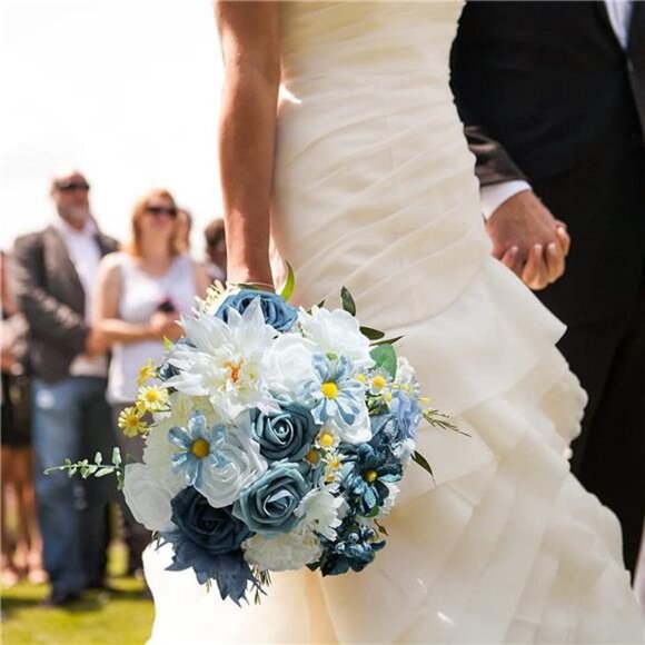 Artificial Flowers Rose Silk Flower Combo Dusty Blue Foam Roses Bulk Decor Set - Picture 2 of 6